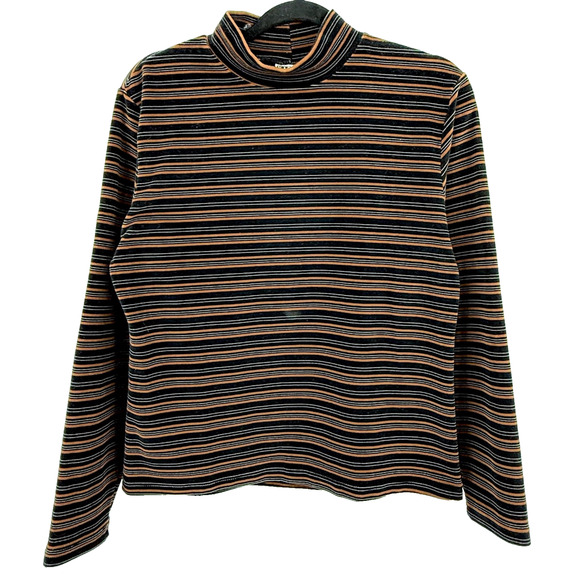 Kitty Hawk Vivian Wang Top Women's L Vintage Fall Striped Velvet Mock Neck 90s - Picture 2 of 7